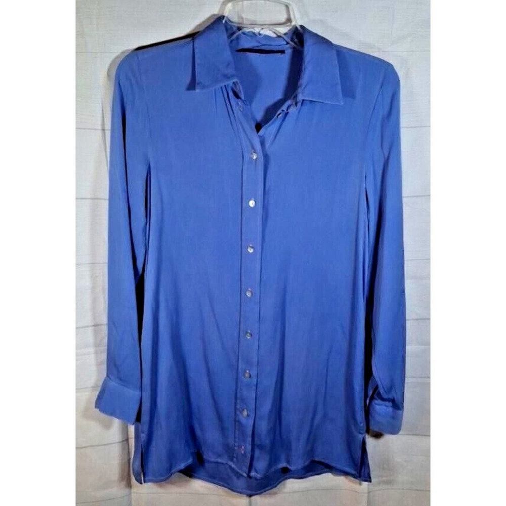 Nouvelle‎ Blue Long Sleeve Tunic Blouse Silk Spandex No size see measurements